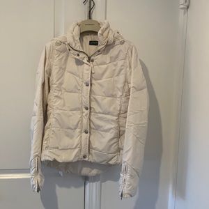 Women's J. Crew White Down Puffer Jacket Coat w/Detachable Hood-